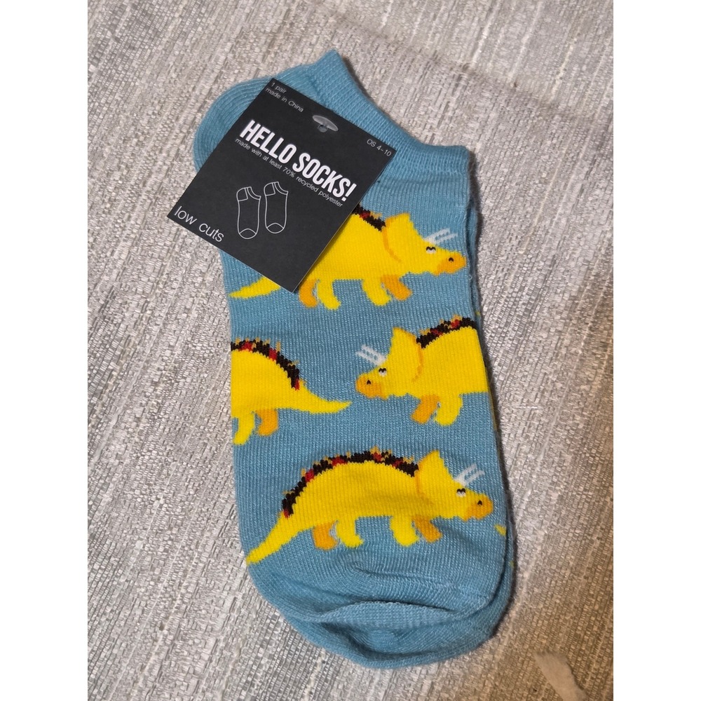 Hello Socks Women Blue Triceratops Dinosaur Low Cut Ankle Sock Recycled OS 4-10